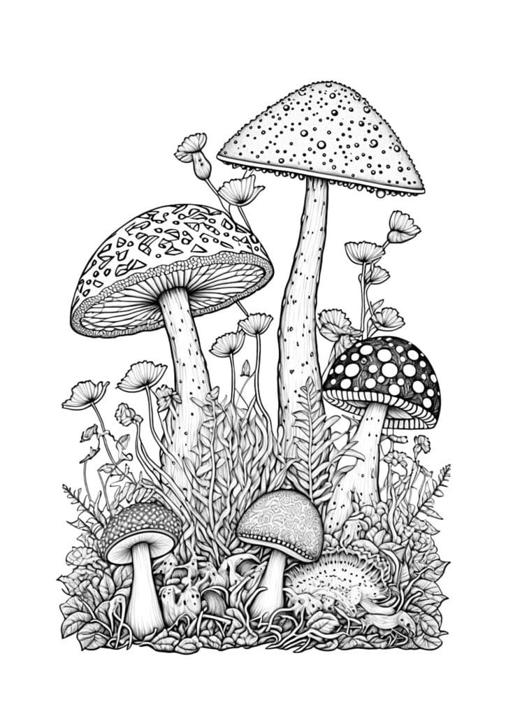 detailed mushroom coloring pages