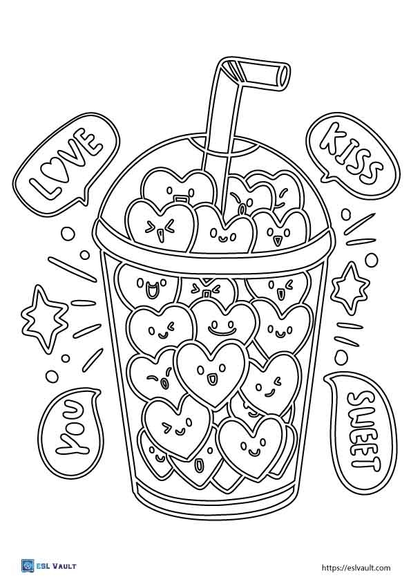 free coloring pages boba drink