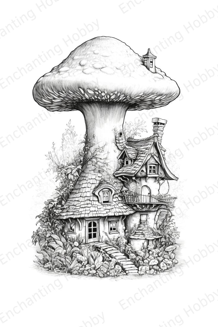 25 Mushroom Fairy Houses Fantasy Coloring Book Printable Etsy de 