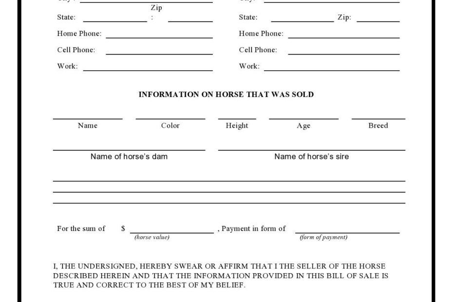 42 Printable Horse Bill Of Sale Forms TemplateLab