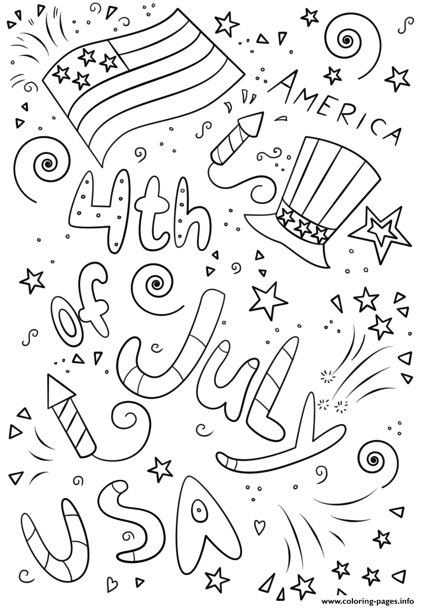 4th Of July Doodle Printable Coloring Page Printable