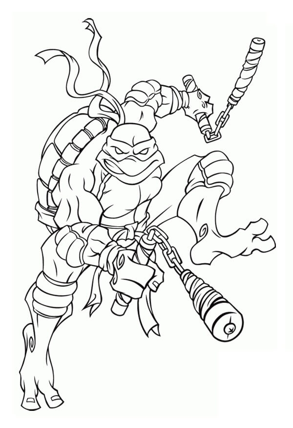 Action Ninja Turtle Michelangelo Coloring Page Free Printable 
