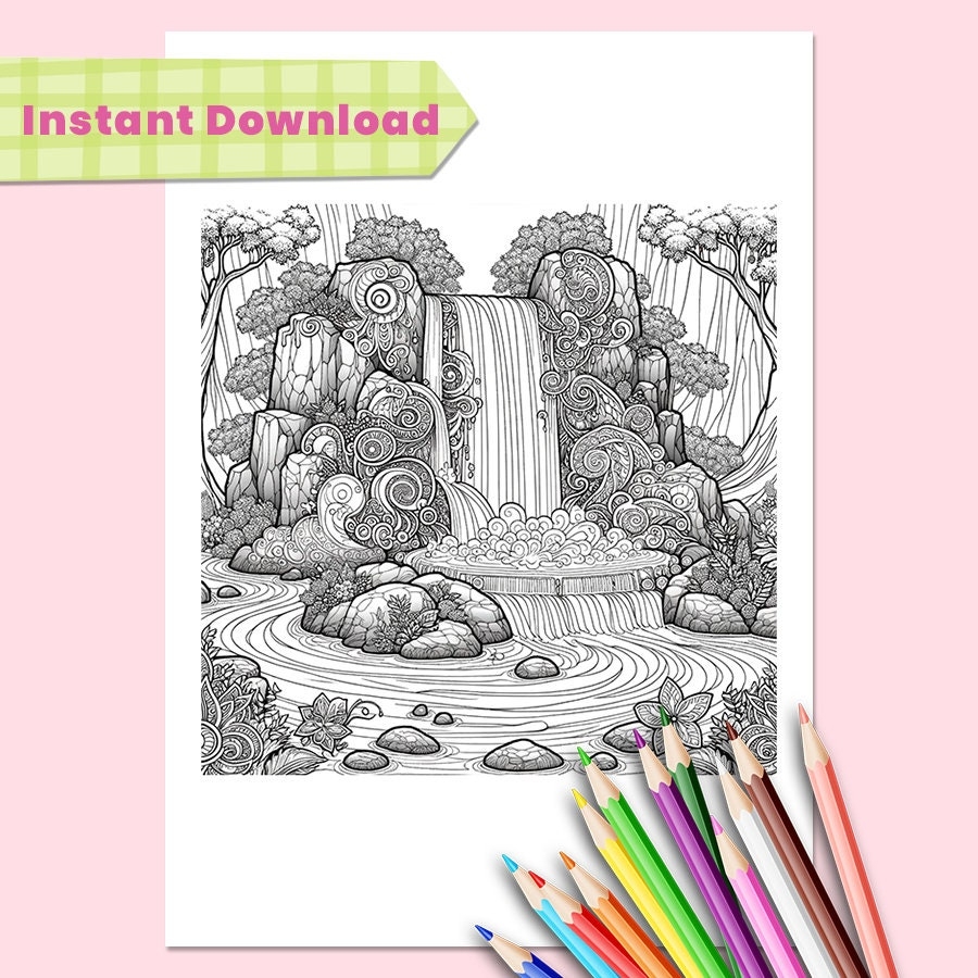 Adult Coloring Pages quot waterfalls quot Bundle Of 30 Instant Download Adult Coloring Pages quot waterfalls quot Bundle Of 30 Instant Download