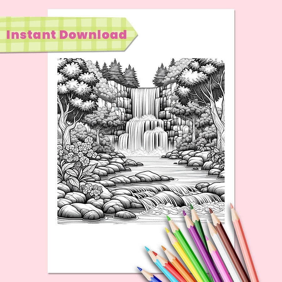 Adult Coloring Pages quot waterfalls quot Bundle Of 30 Instant Download Adult Coloring Pages quot waterfalls quot Bundle Of 30 Instant Download