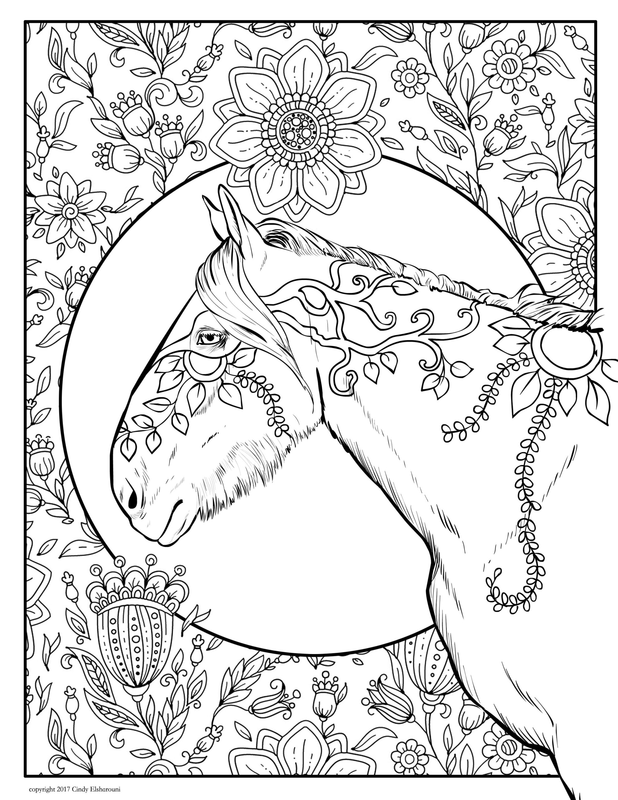 horse coloring page adult