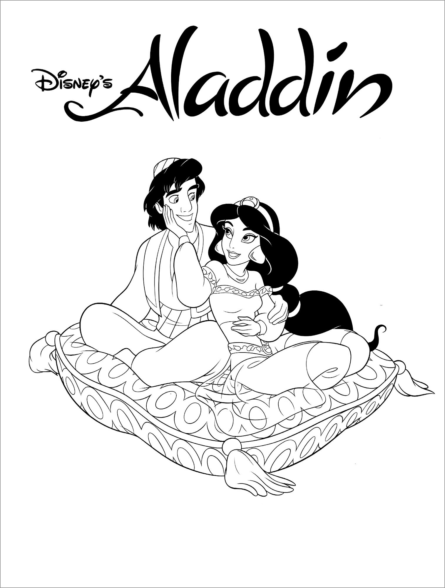 Aladdin And Jasmine Coloring Page ColoringBay