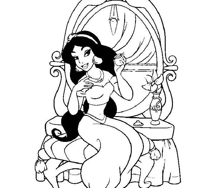 Aladdin Princess Jasmine Coloring Pages Linear Free Printable