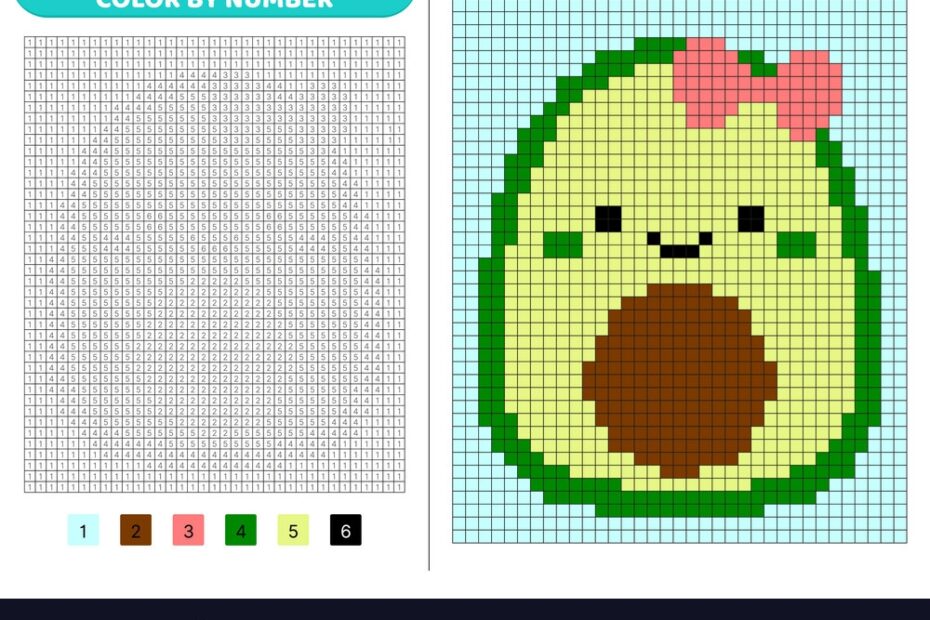 Avocado Squishmallow Color By Number Pixel Vector Image