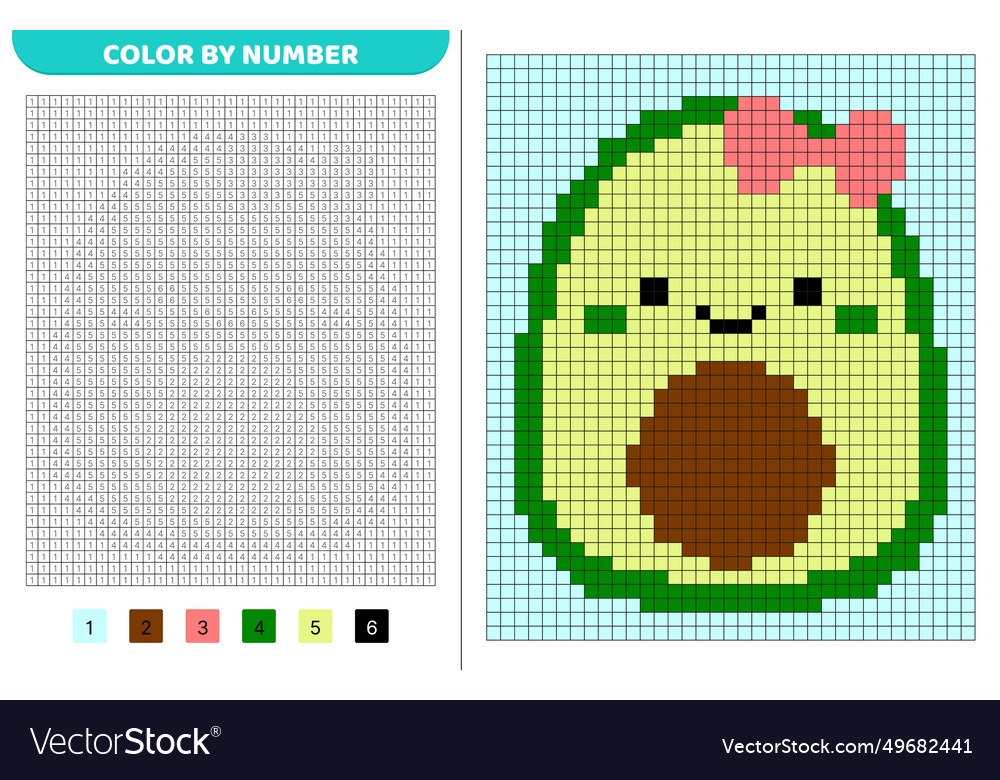Avocado Squishmallow Color By Number Pixel Vector Image