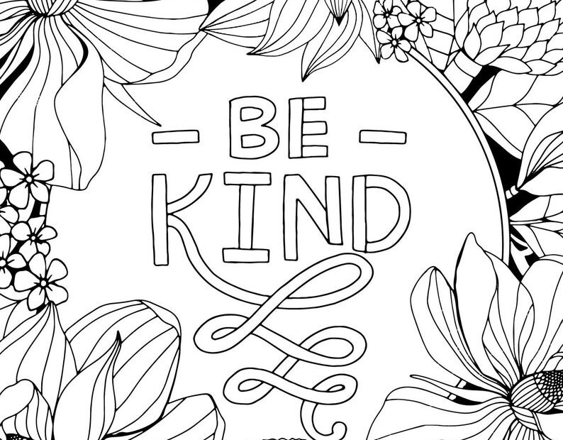 Be Kind Adult Coloring Page Printable Art Positive Quote Adult