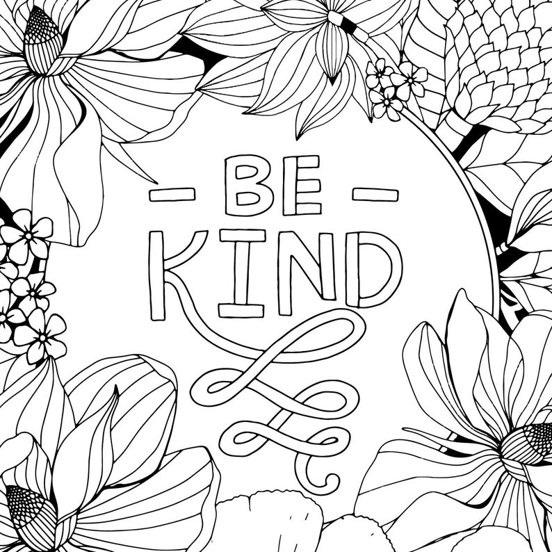 Be Kind Adult Coloring Page Printable Art Positive Quote Adult 