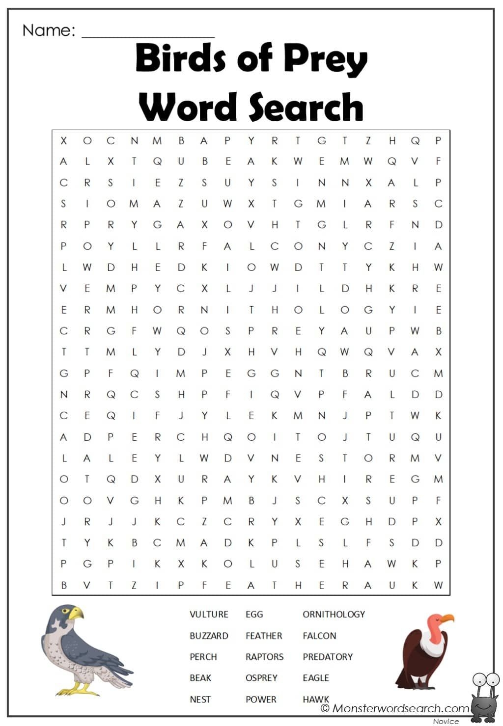 Birds Of Prey Word Search Fun Puzzle Game