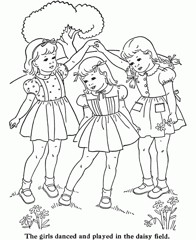 little girls playing coloring page