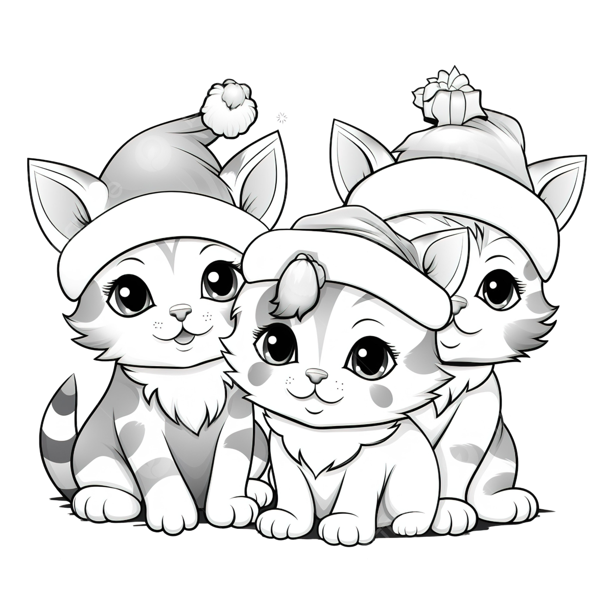 Cartoon Kittens Group On Christmas Time Coloring Book Page Christmas 