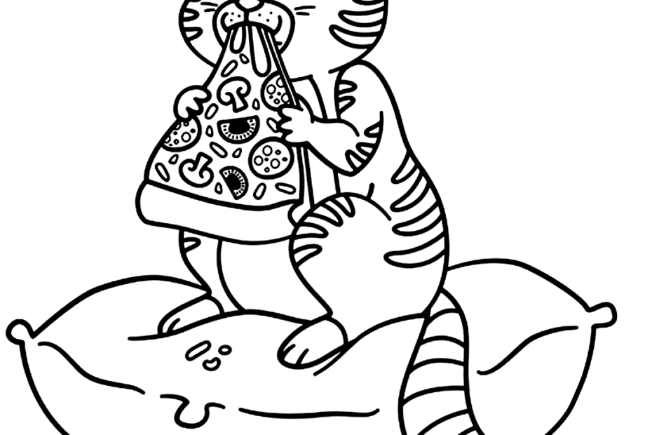 Cat Eating Pizza Coloring Page Free Printable Coloring Pages
