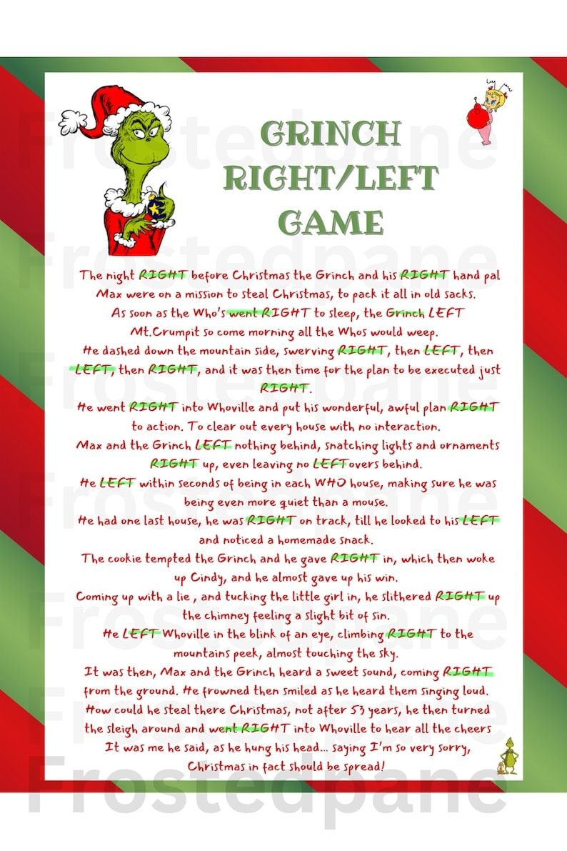 Christmas Left Right Grinch Game Christmas Pass The Prize Right Left Christmas Left Right Grinch Game Christmas Pass The Prize Right Left