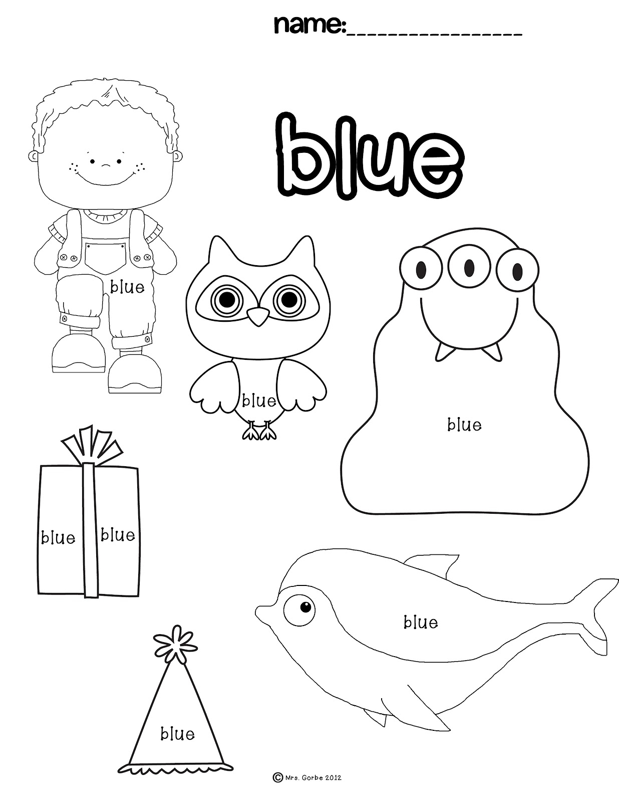 Color Blue Printable Coloring Sheet
