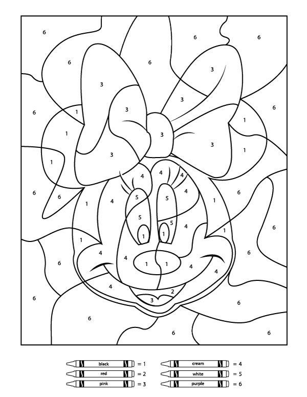 Color By Number Minnie Mouse Disney Printables For Kids disneycrafts 