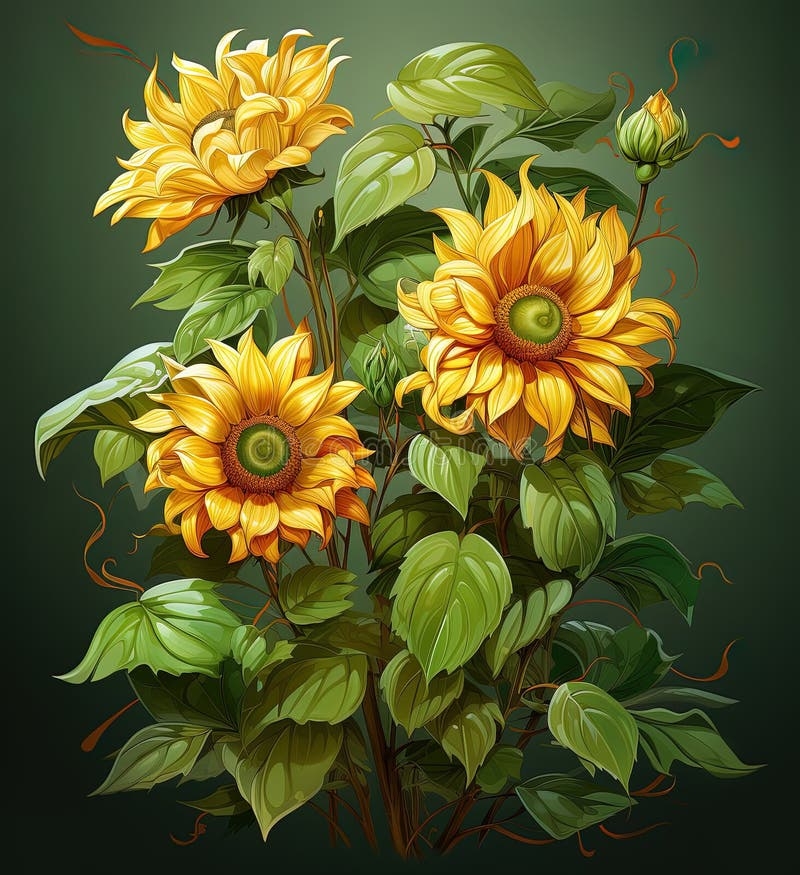 Color Drawing Of A Large Sunflower Flower Stock Illustration 