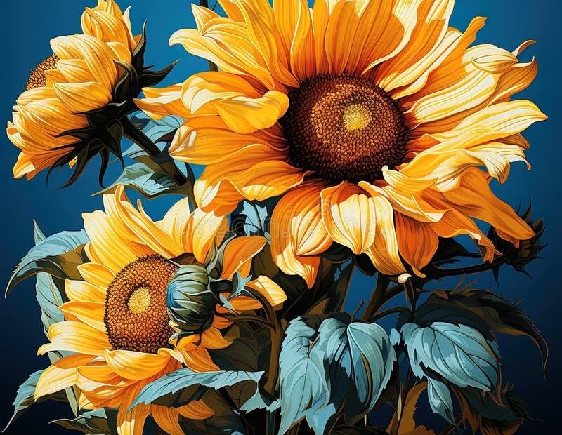 Color Drawing Of A Large Sunflower Flower Stock Illustration