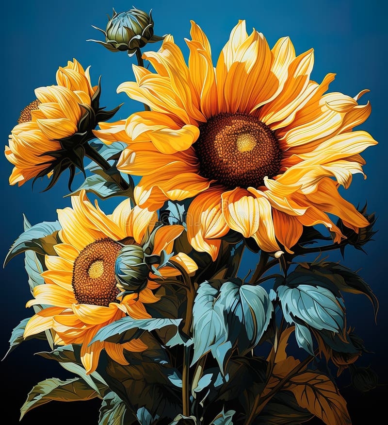 Color Drawing Of A Large Sunflower Flower Stock Illustration 