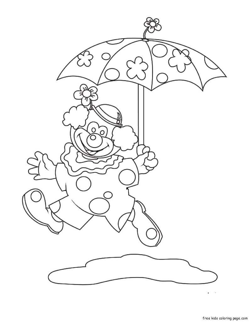 Coloring Book Pages Clown Umbrella Printable For Childrens