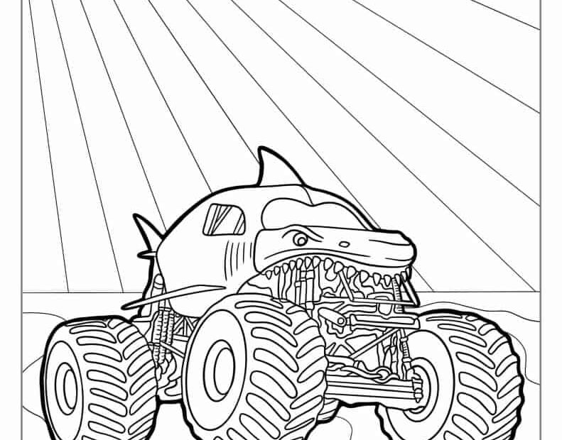 Coloring For Kids Megalodon Coloring Page Megalodon Monster Truck