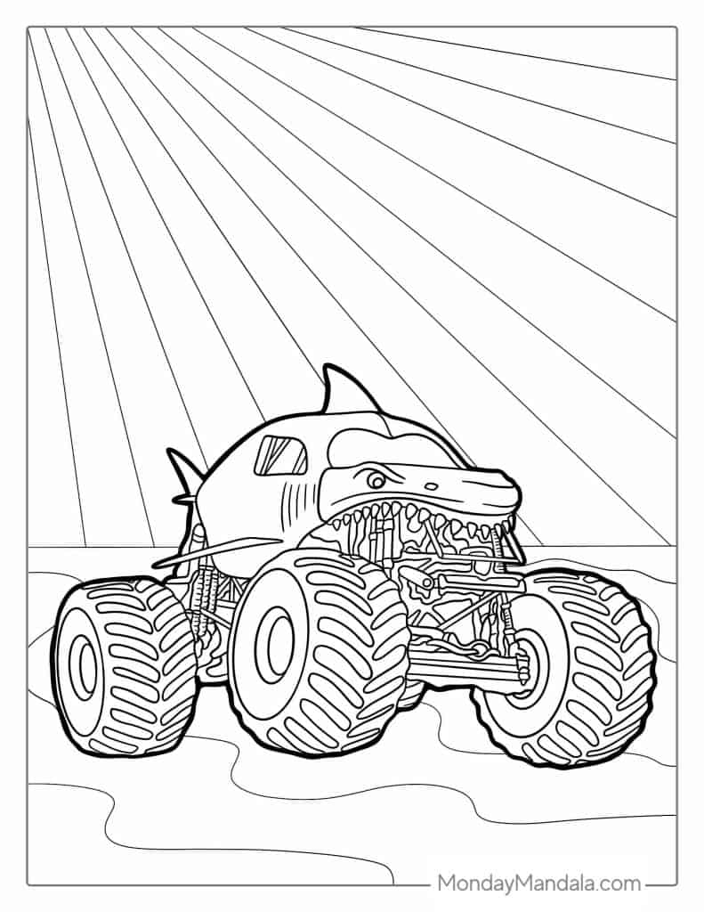 Coloring For Kids Megalodon Coloring Page Megalodon Monster Truck 