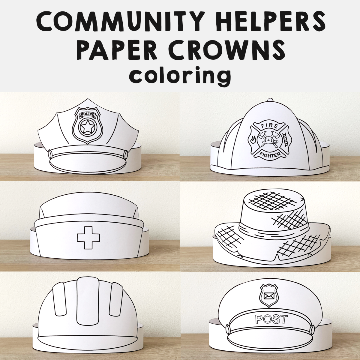 Community Helpers Paper Hats Career Day Printable Paper Coloring Craft Community Helpers Paper Hats Career Day Printable Paper Coloring Craft