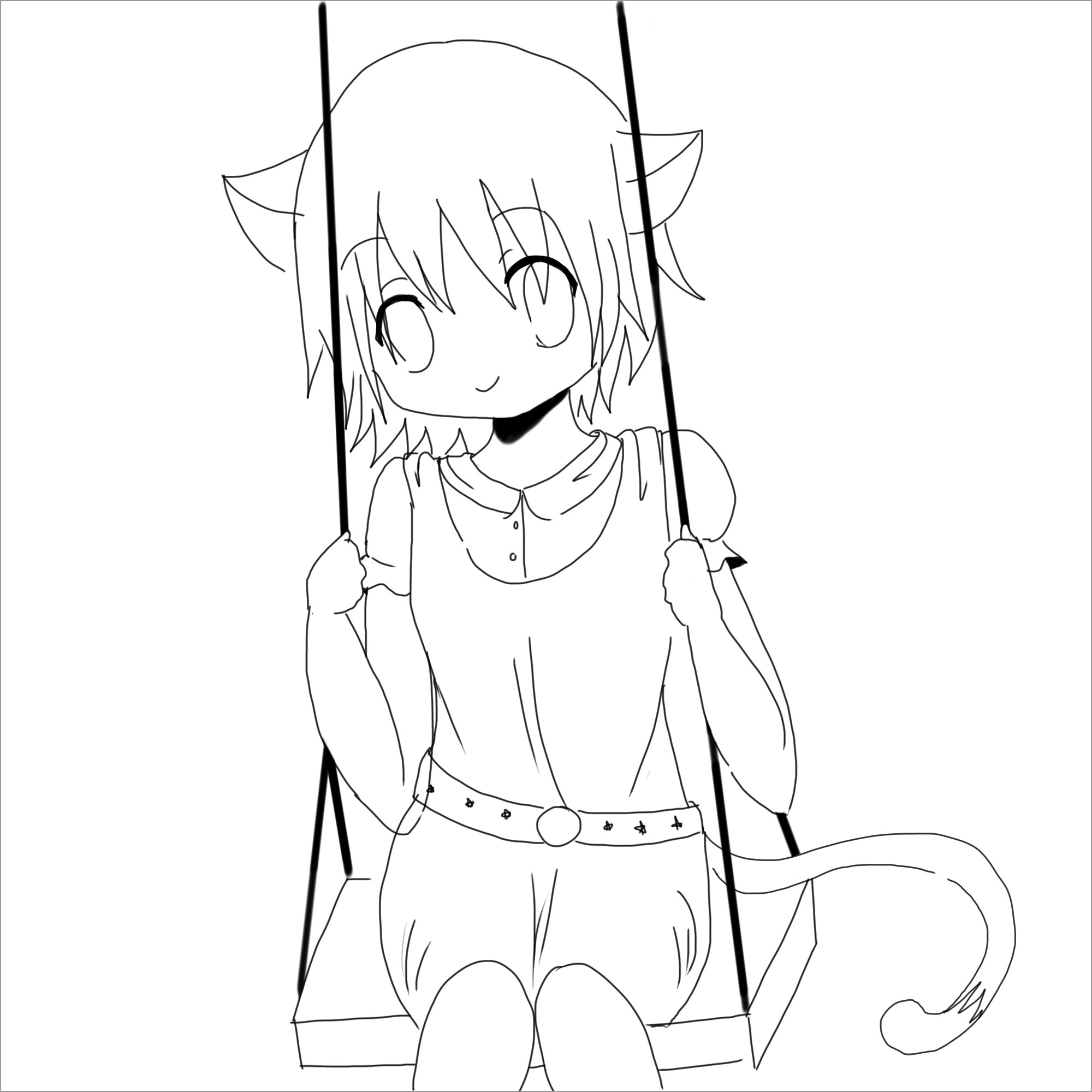 Cute Anime Cat Girl Coloring Page ColoringBay