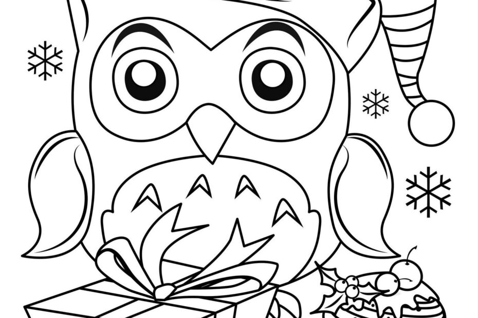 Cute Christmas Owl Coloring Page Printable