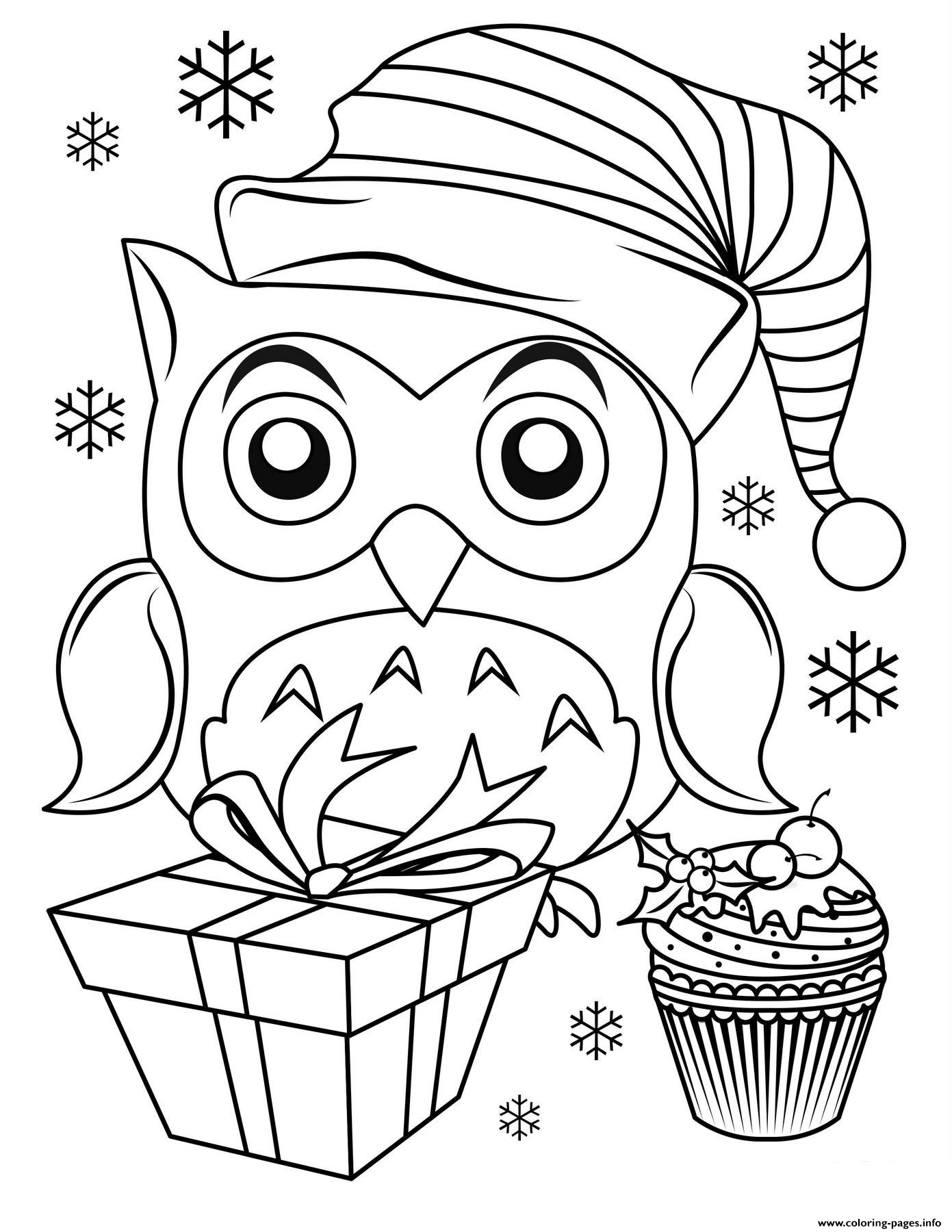 Cute Christmas Owl Coloring Page Printable
