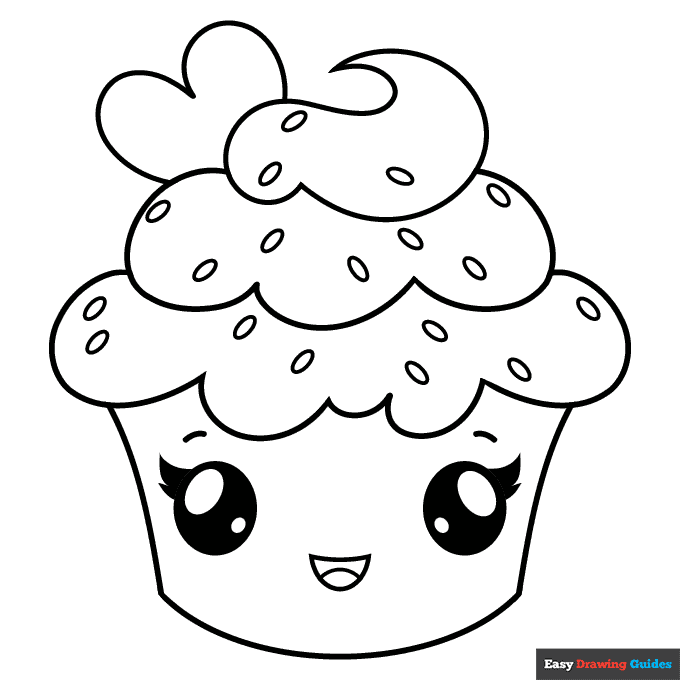 Cute Cupcake Coloring Page Easy Drawing Guides Cute Cupcake Coloring Page Easy Drawing Guides