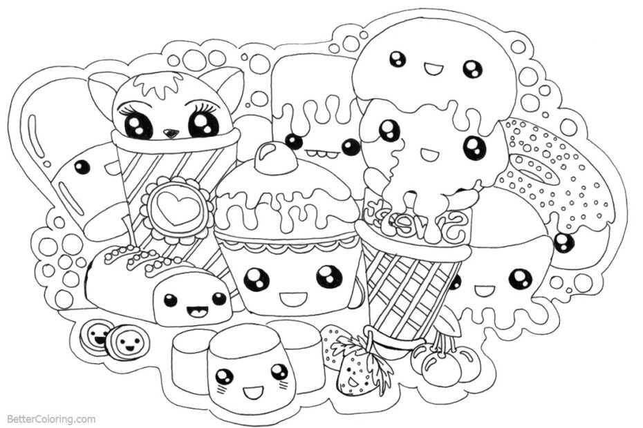 Cute Food Coloring Pages Kawaii Foods Free Printable Coloring Pages