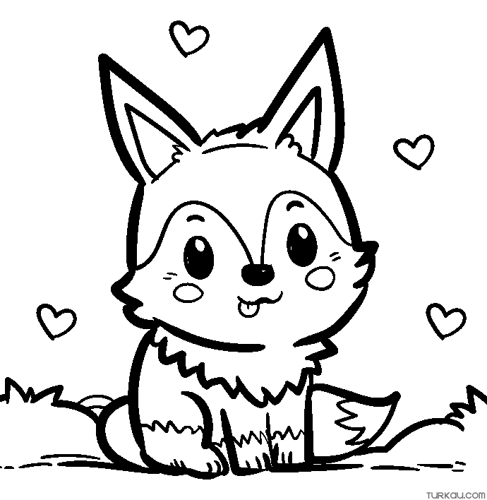 Cute Fox Heart Coloring Page Turkau