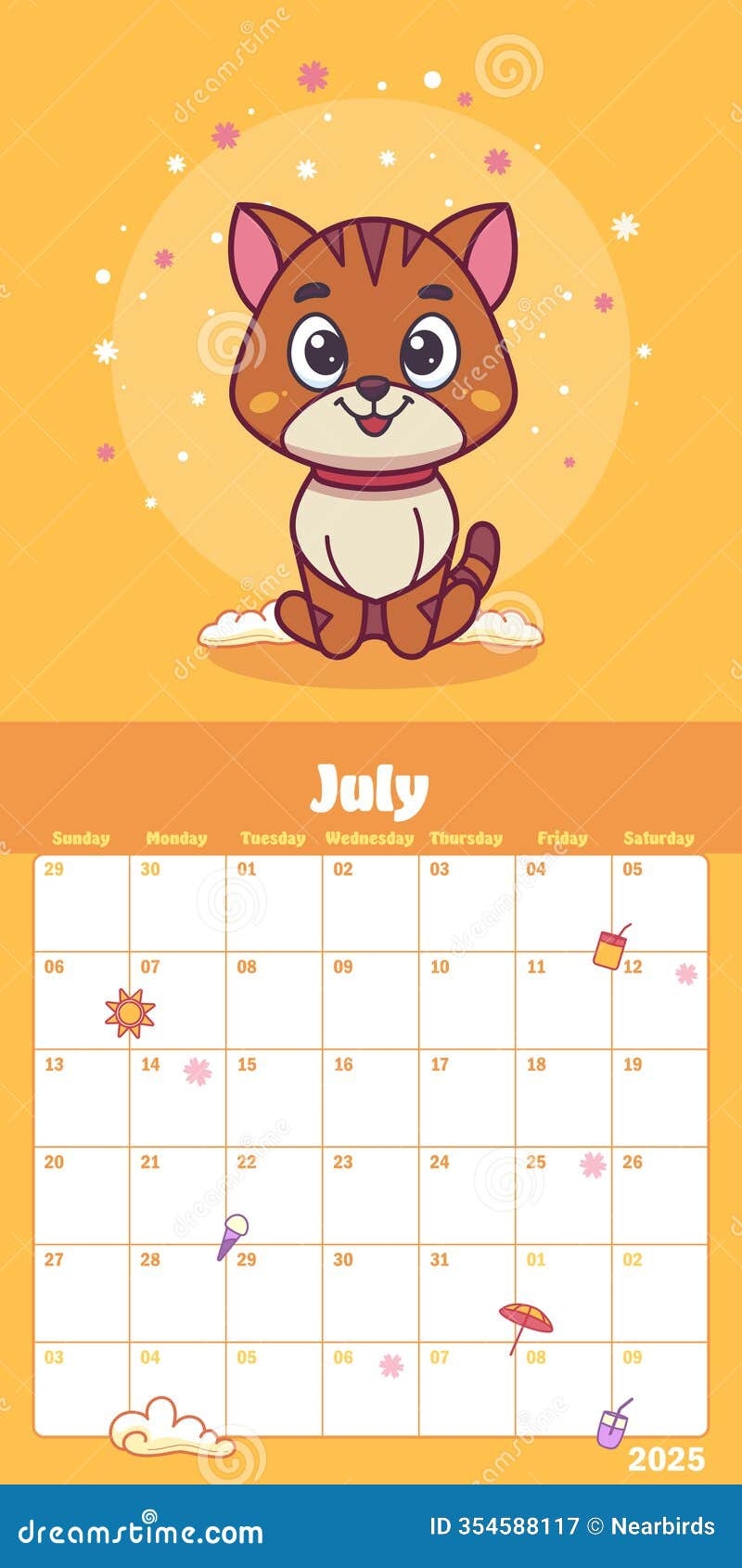 Cute Kitten Coloring Page Kawaii Cat Coloring Page Cartoon Vector 