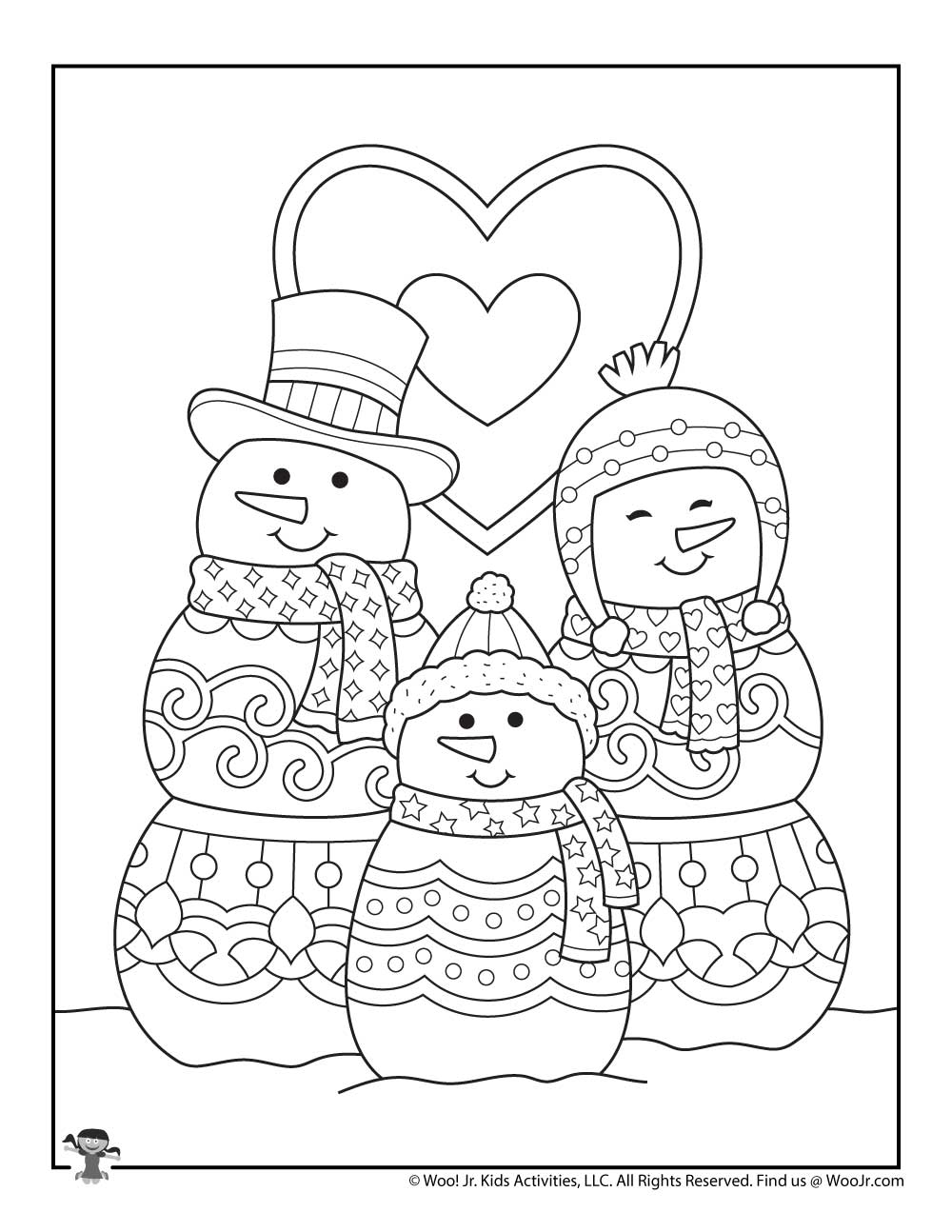 Cute Snowman Family Winter Coloring Page Set Woo Jr Kids Activities 
