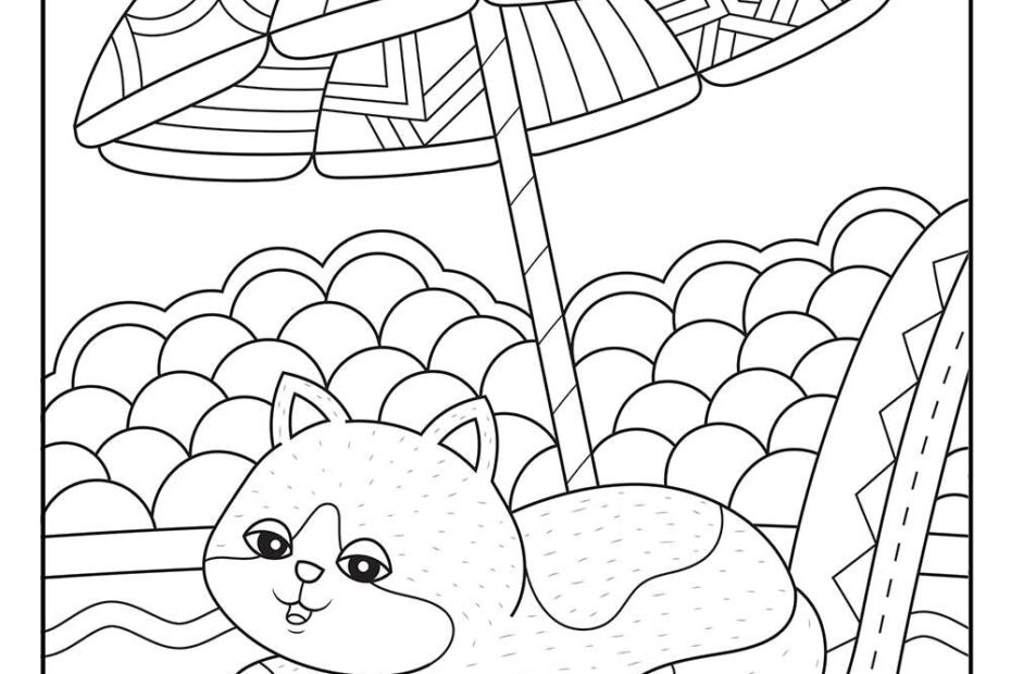 Cute Summer Adult Coloring Cat In Beach Chair