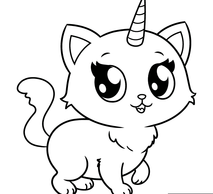 Cute Unicorn Cat Coloring Page Easy Drawing Guides
