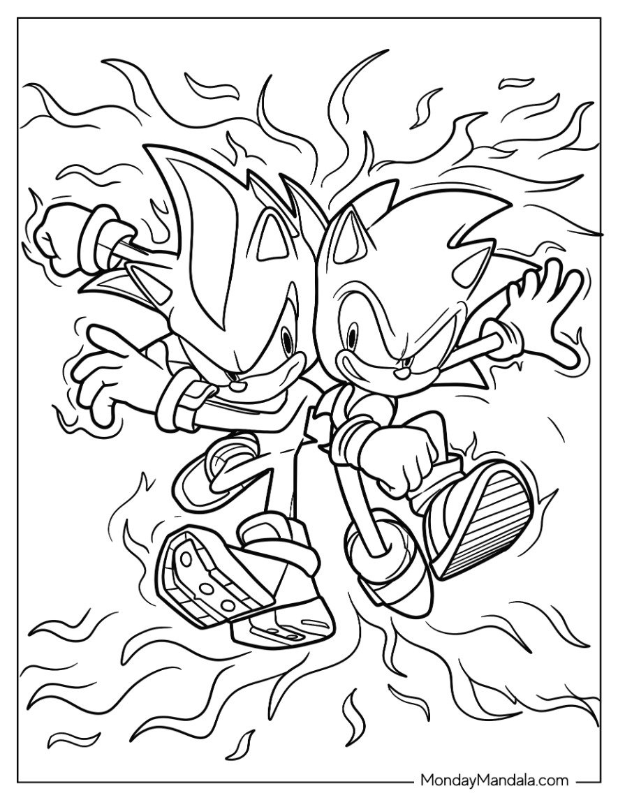Dark Sonic Vs Shadow Coloring Pages Coloring Pages