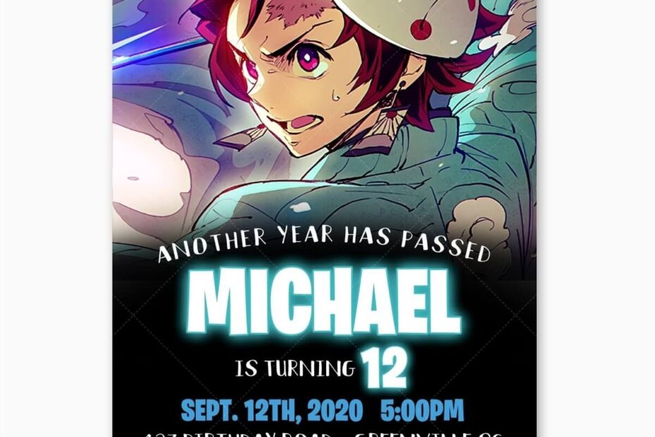 Demon Slayer Tanjiro Birthday Invitation We Edit It For You 24hrs