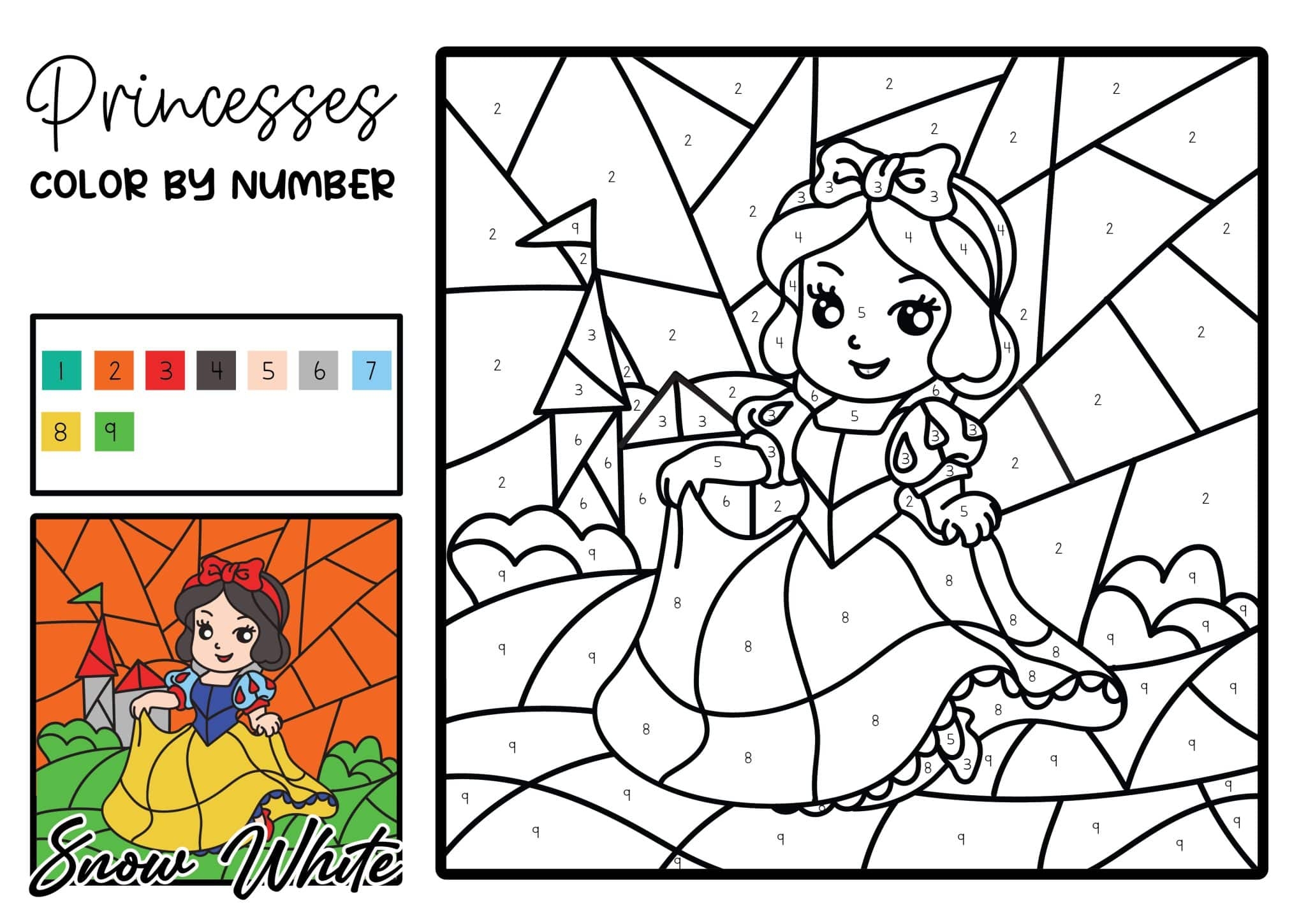 Disney Princess Color By Number Free Printables 24hourfamily