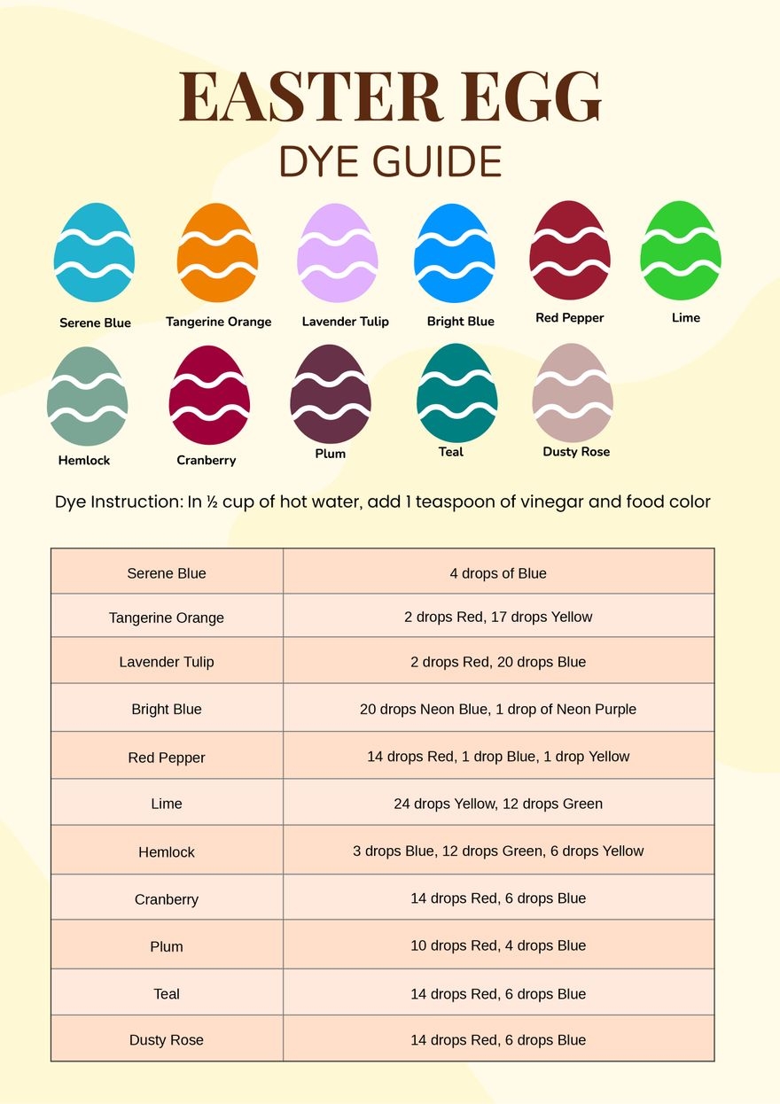 Easter Egg Dye Chart In Illustrator PDF Download Template Easter Egg Dye Chart In Illustrator PDF Download Template