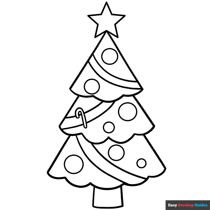 Easy Christmas Tree Coloring Page Easy Drawing Guides