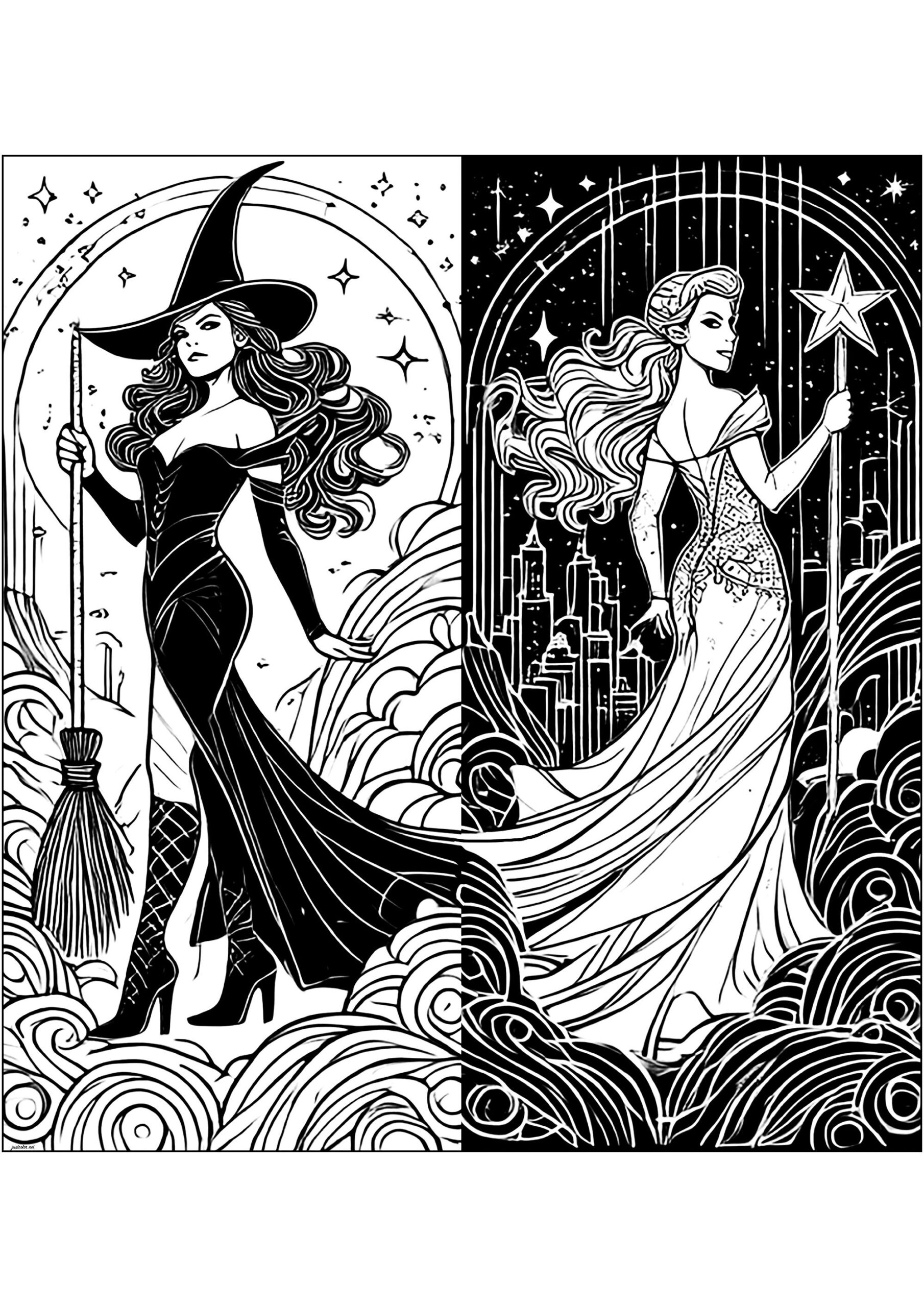 Elphaba And Glinda All In Contrast Wicked Coloring Pages Elphaba And Glinda All In Contrast Wicked Coloring Pages
