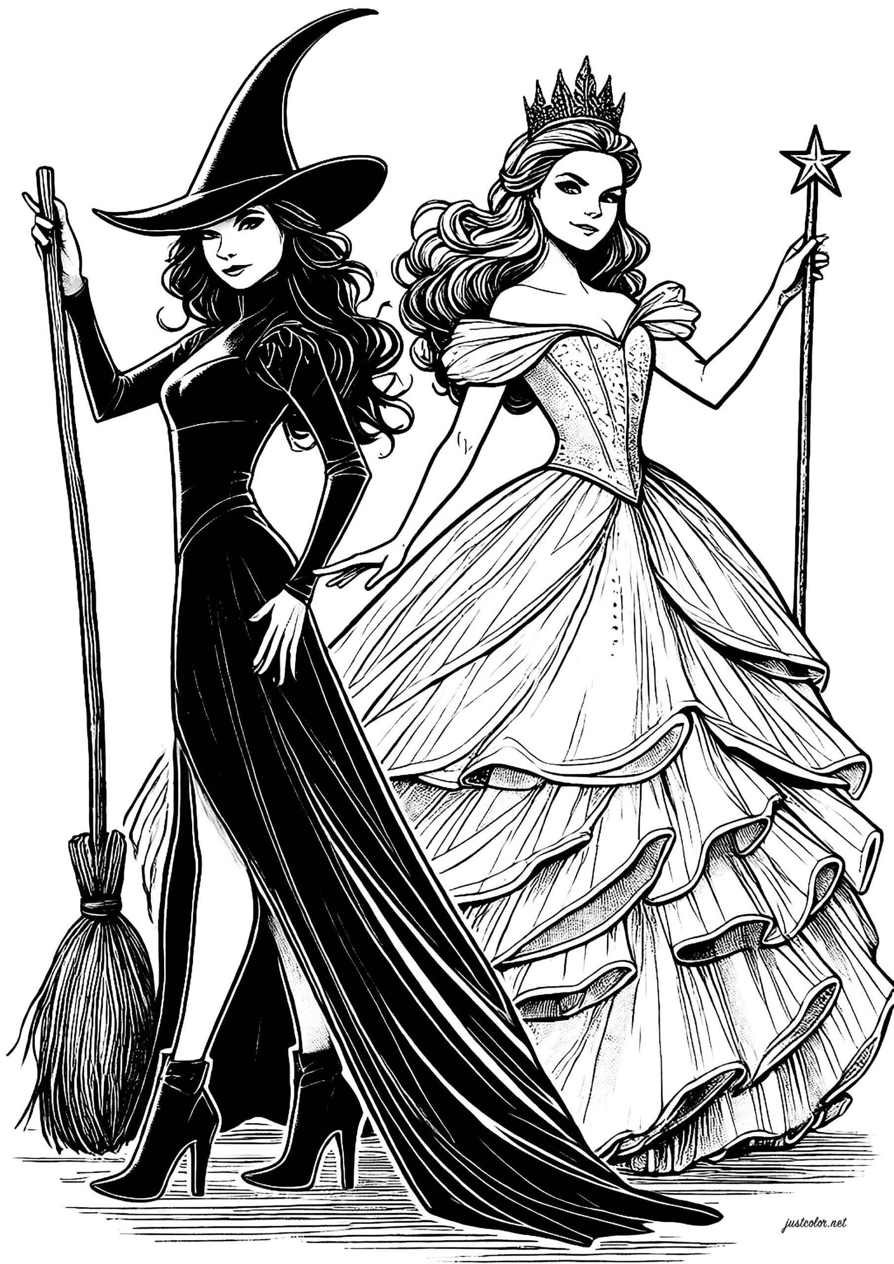 Elphaba And Glinda Reunited Wicked Coloring Pages Elphaba And Glinda Reunited Wicked Coloring Pages