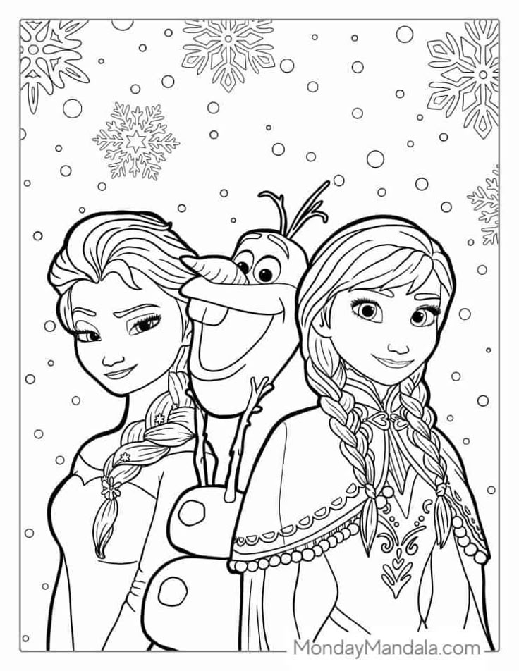 Elsa Anna And Olaf Coloring Page Frozen Coloring Pages