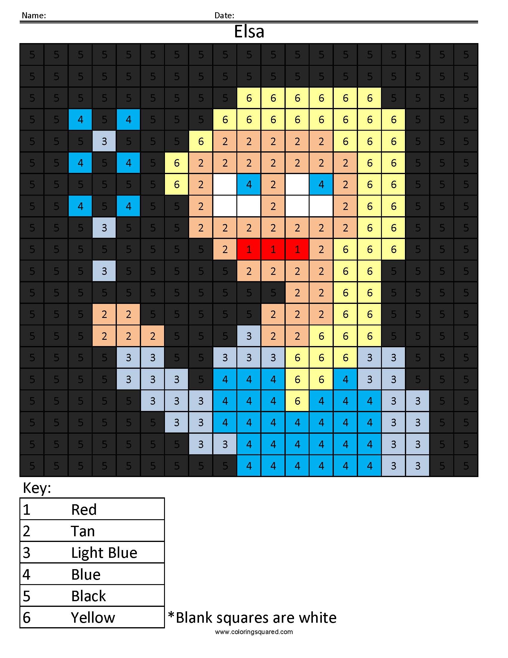 Elsa Color By Number Coloring Squared Elsa Color By Number Coloring Squared