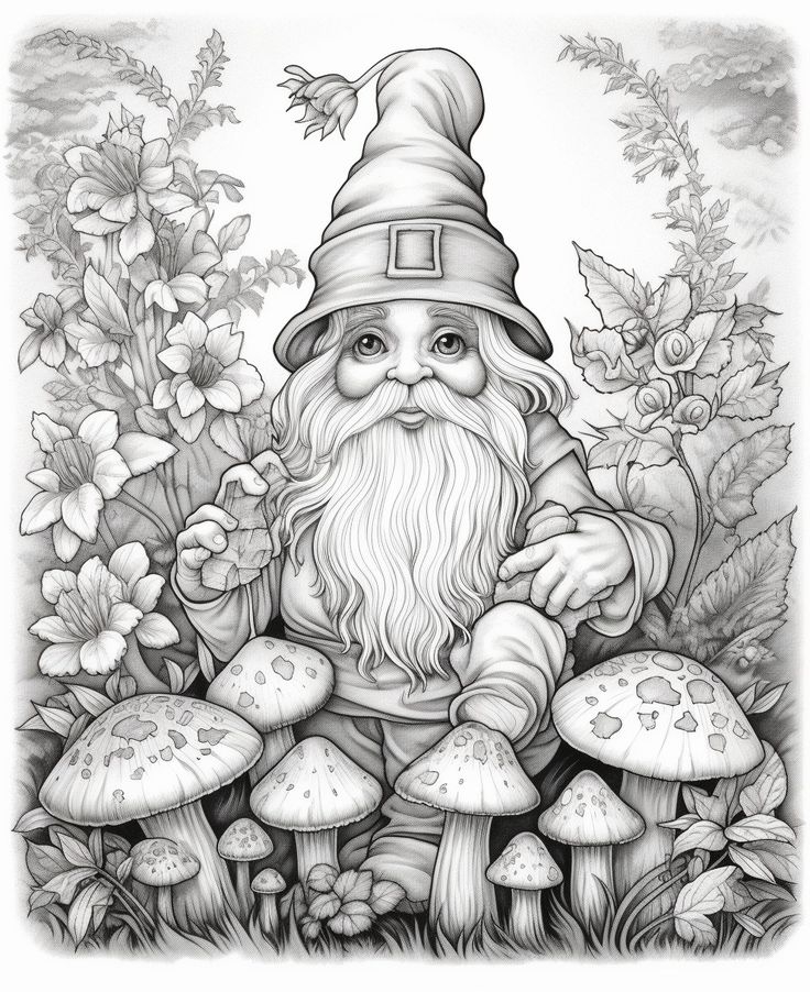 Enchanting Gnome Coloring Page For Adult Relaxation Coloring Pages Love 