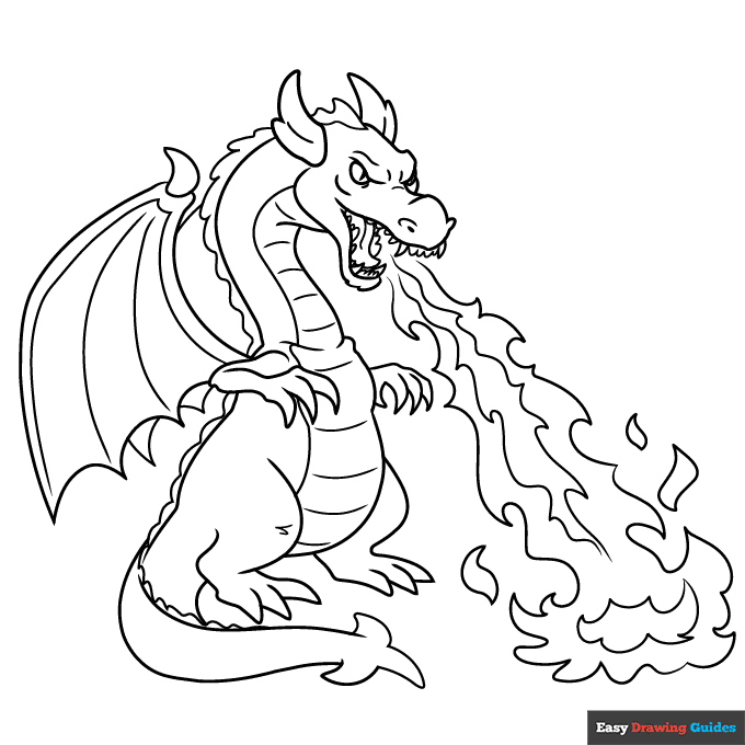 Fire Breathing Dragon Coloring Page Easy Drawing Guides